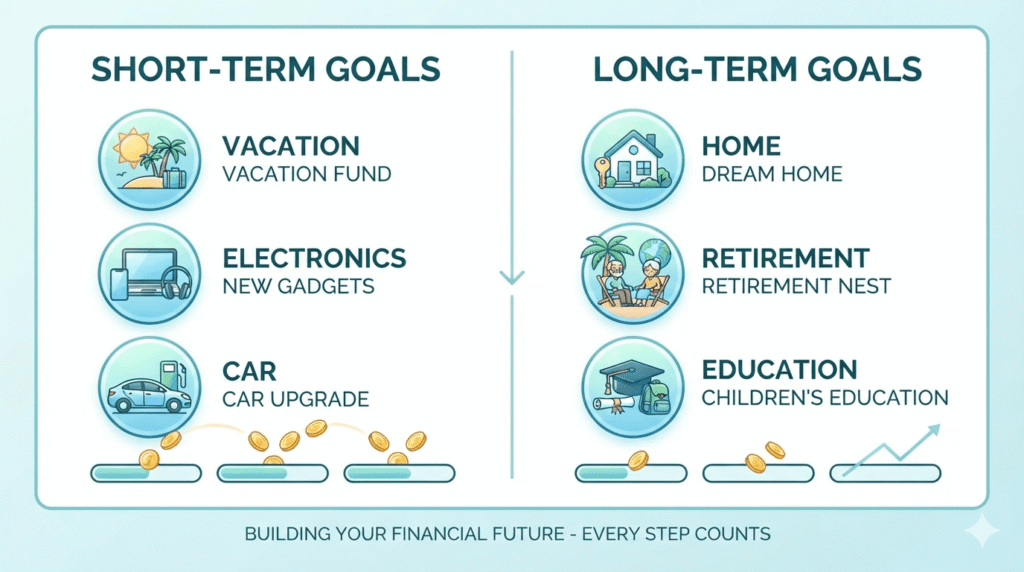 Comparison of short-term and long-term savings goals.